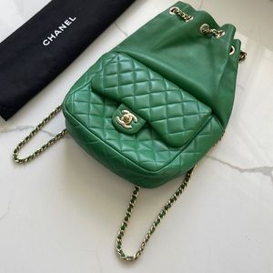 Authentic CHANEL Chain Backpack in Lambskin leather, CC